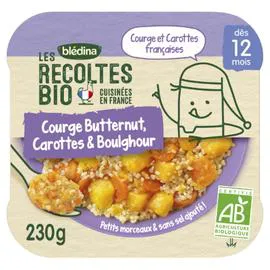 BLÉDINA, LES RECOLTES BIO Assiette courge butternut carottes boulghour - dès 12 mois 230g