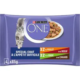 PURINA, ONE Pâtée pour chat adulte en Sauce Poulet, BOeuf et Haricots Verts 5x85g