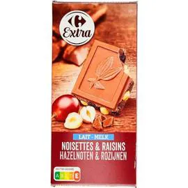 CARREFOUR EXTRA Chocolat au lait noisettes raisins 200g
