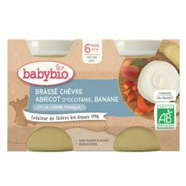 BABYBIO Dessert bébé dès 6 mois, brassé chèvre abricot d'Occitanie banane Bio 2x130g