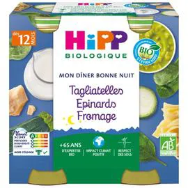 HIPP BIOLOGIQUE Petits pots bébé dès 12 mois tagliatelles épinards fromage Bio 2x250g