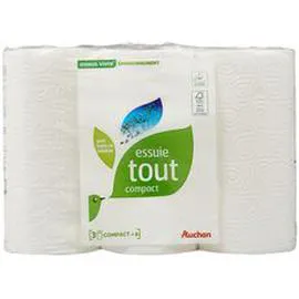 AUCHAN MIEUX VIVRE Essuie-tout blanc compact écologique x3