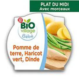 MARQUE REPÈRE, BIO VILLAGE Assiette Haricot vert dinde 12 mois 230g