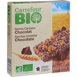CARREFOUR BIO Barres bio céréales chocolat 6x21g