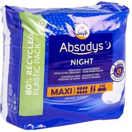 CARREFOUR SOFT Serviettes incontinence Absodys Maxi Night x12