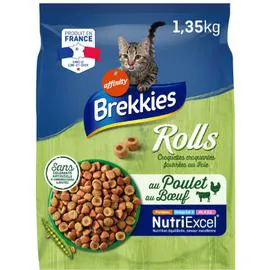 BREKKIES Croquette pour chat rolls foie poulet et boeuf 1,35kg