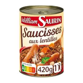 WILLIAM SAURIN Plat cuisiné saucisses aux lentilles 420g