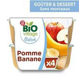 MARQUE REPÈRE, MOTS D'ENFANTS Compote bébé bio Pomme /Banane - 4 mois 4x100g