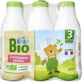 CARREFOUR BABY BIO Lait liquide bio, 10 mois à 3 ans 6x1l