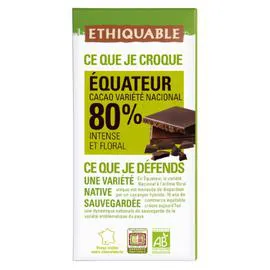 ÉTHIQUABLE Chocolat noir 80% cacao intense et floral Equateur Bio 100g
