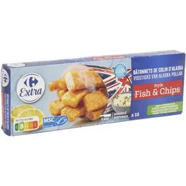 CARREFOUR EXTRA Bâtonnets de Colin d'Alaska Fish & Chips 15x27g
