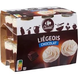 CARREFOUR CLASSIC' Dessert liégeois chocolat 12x100g