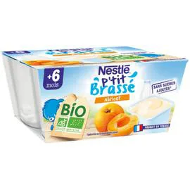 NESTLÉ, P'TIT BRASSÉ Dessert bébé dés 6mois,abricot Bio 4x90g