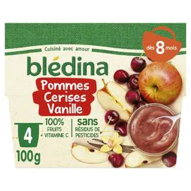 BLÉDINA Purée de fruits bébé dès 8 mois pommes cerises vanille 4x100g