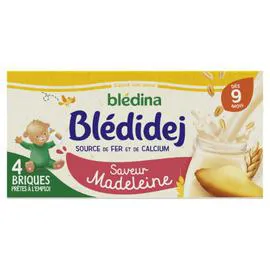 BLÉDINA, BLÉDIDEJ Lait et céréales bébé dès 9 mois saveur madeleine 4x250ml