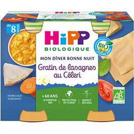 HIPP BIOLOGIQUE Petits pots gratin lasagnes, dès 8 mois 2x190g