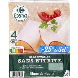 CARREFOUR EXTRA Blanc de poulet sel réduit sans nitrite 140g