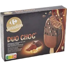 CARREFOUR, SENSATION Glaces chocolat au lait et noir SENSATION 284g