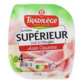 MARQUE REPÈRE, TRADILÈGE Jambon supérieur Avec couenne 4 tranches 160g