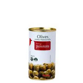 AUCHAN Olives vertes Manzanilla farcies aux poivrons 150g
