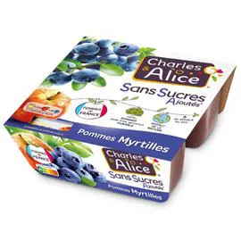 CHARLES & ALICE Compote pomme myrtille sans sucres ajoutés 4x97g