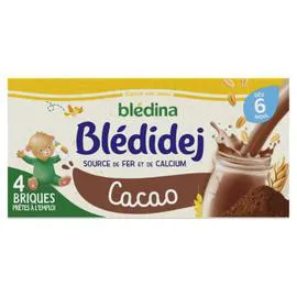 BLÉDINA, BLÉDIDEJ Lait et céréales bébé dès 6 mois saveur cacao 4x250ml