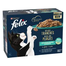 PURINA Aliment pour chat délices tranchés avec des effilées en gelée sélection de poissons 960g