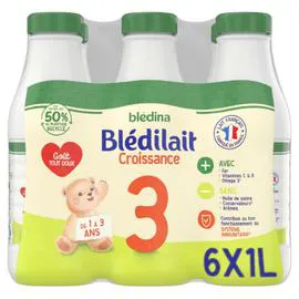 BLÉDINA, BLÉDILAIT Lait bébé liquide de croissance 3ème âge 1-3 ans 6x1l