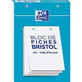 OXFORD Bloc bristol fiches perforées 148x120 quadrillé 5 blanc - 30 feuilles l'unité