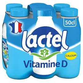 LACTEL Lait Demi-Ecrémé UHT Vitamine D 6x50cl