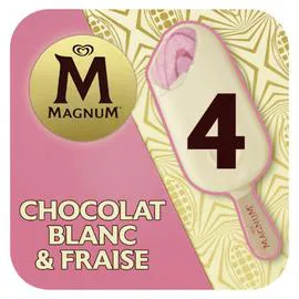 MAGNUM Glace Bâtonnet Fraise Chocolat Blanc 4x81g