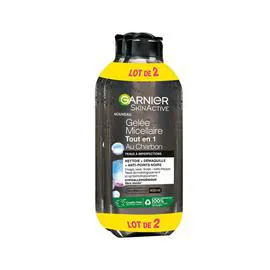 GARNIER Skin Active Gelée Micellaire Tout en 1 au Charbon Peaux à Imperfections 2x400ml