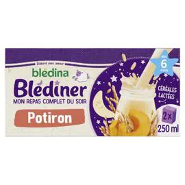 BLÉDINA, BLÉDÎNER Lait et céréales bébé dès 6 mois repas du soir saveur potiron 2x250ml