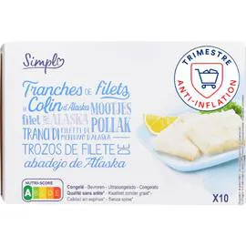 CARREFOUR SIMPL Filets colin d'Alaska en tranches 10x100g
