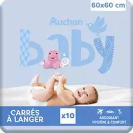 AUCHAN BABY Carrés à langer absorbants 60x60cm x10