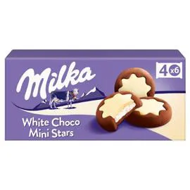MILKA Biscuits fourrés au lait et nappés au chocolat blanc Mini Stars 150g