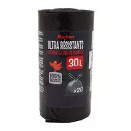 AUCHAN Sacs poubelle ultra résistants avec cordon 30L x20