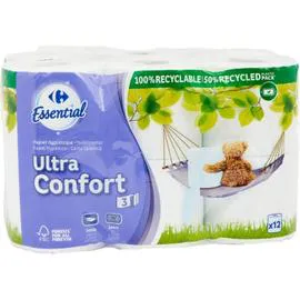 CARREFOUR ESSENTIAL Papier toilette Ultra Confort x12