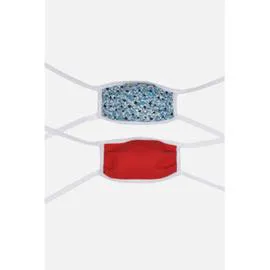 BERTHILLE Cat 1 Masques en Tissu Lavables Enfants Liberty Rouge et Bleu Set x2 x2