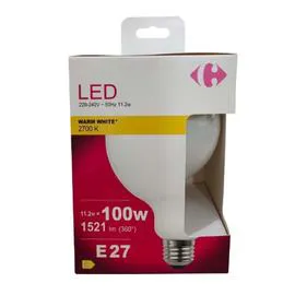 CARREFOUR Ampoule LED E27 Globe Blanc-chaud 100W X1 l'unité