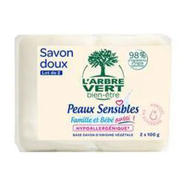 L'ARBRE VERT Savon doux hydratant peux sensibles 2x100g