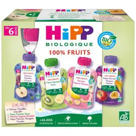 HIPP BIOLOGIQUE Compote bébé dès 6 mois gourdes multipack 4 variétés Bio 8x90g