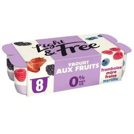 DANONE, LIGHT & FREE Yaourt aux fruits rouges allégé 0% MG 8x125g