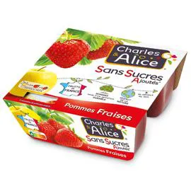 CHARLES & ALICE Compote pomme fraise sans sucres ajoutés 4x100g
