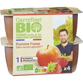 CARREFOUR BIO Compote bio pomme fraise sans sucres ajoutés 4x100g