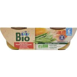 CARREFOUR BABY Plat bébé bio haricot vert poulet dès 6 mois 2x200g