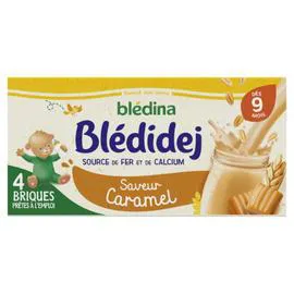 BLÉDINA, BLÉDIDEJ Lait et céréales bébé dès 9 mois saveur caramel 4x250ml