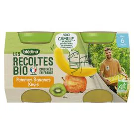 BLÉDINA, LES RECOLTES BIO Compote bébé pommes bananes kiwis - dès 6 mois 2x130g