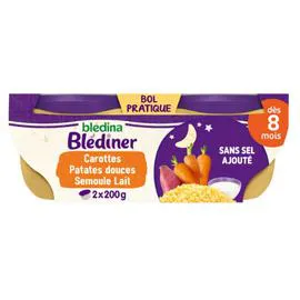 BLÉDINA, BLÉDÎNER Plat bébé dès 8 mois légumes semoule lait 2x200g