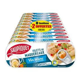 SAUPIQUET Filets de maquereaux au vin blanc et aux aromates 10x176g
